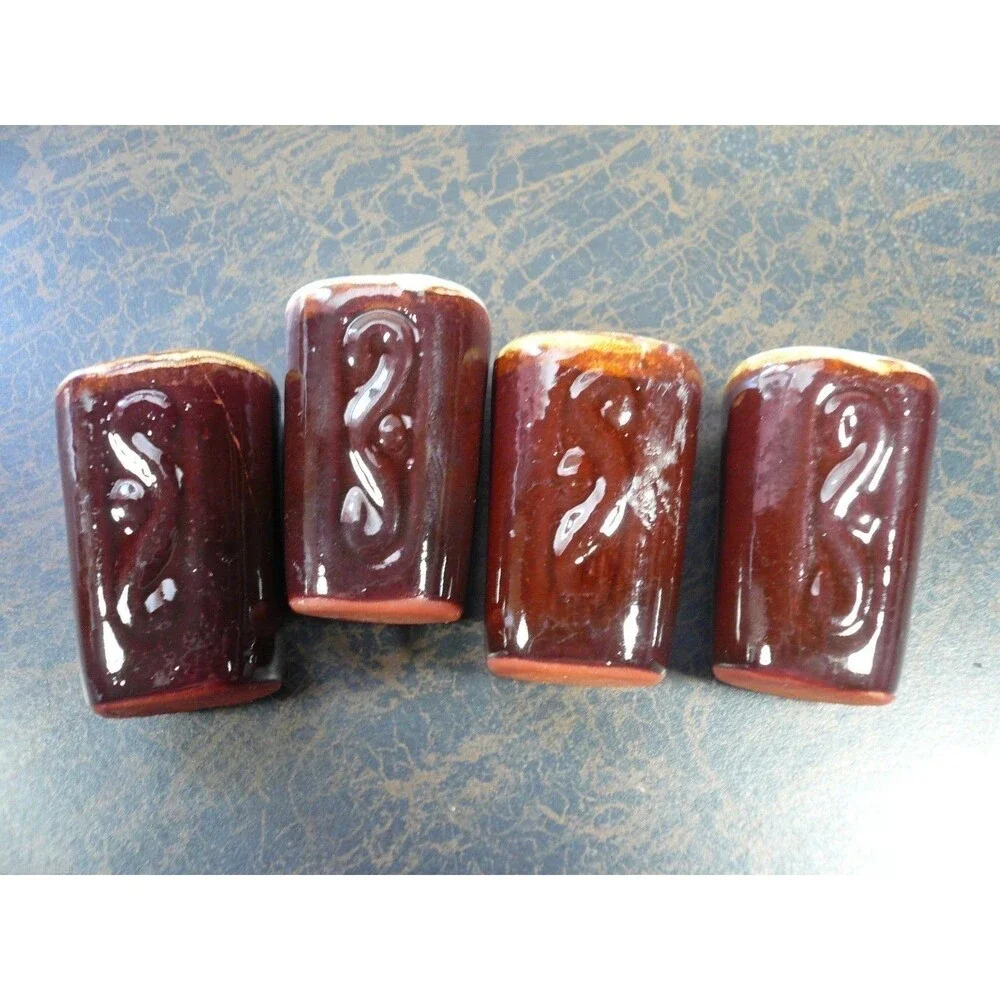 Set of 4 Central South American Small Brown Clay Pottery Shot Glasses